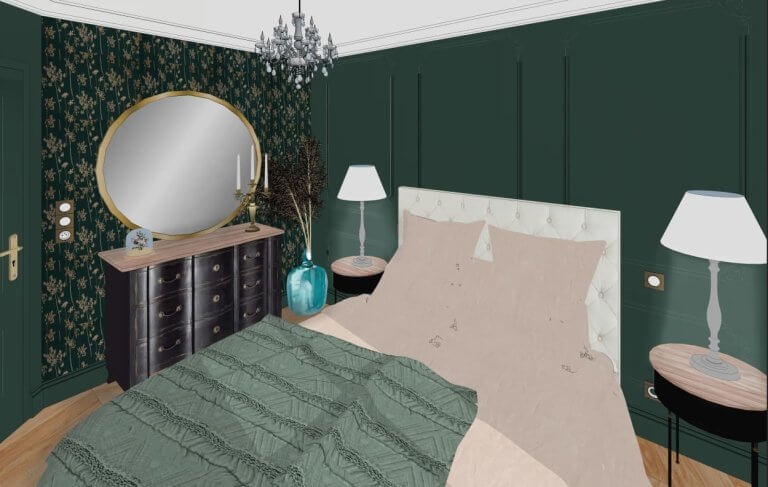 chambre verte décoration baroque