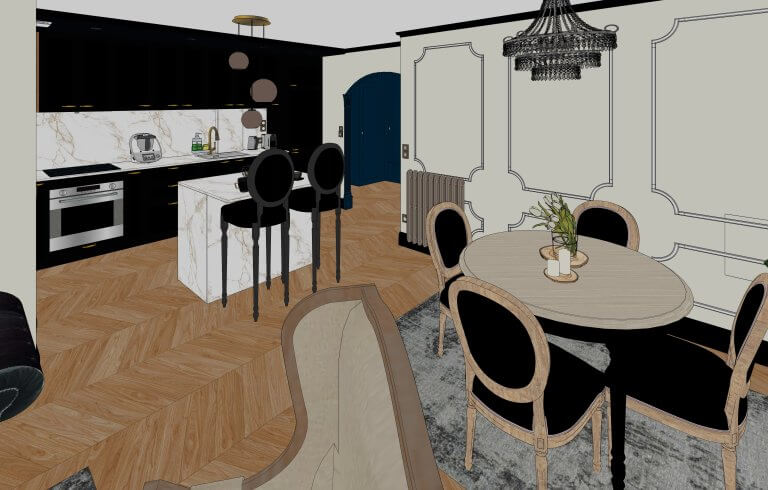 séjour et cuisine décoration baroque