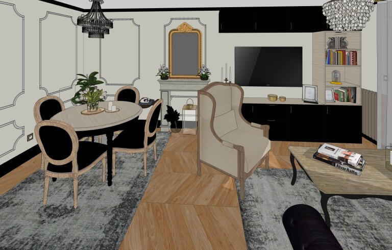 séjour salon décoration baroque avec meuble tv sur mesure