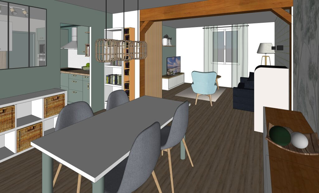 visuel 3D avec vue séjour salon